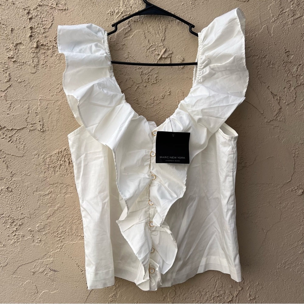 Marc New York, white shoulder-less shirt with light yellow buttons! Size L.